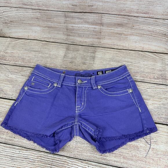 Y2K Miss Me Purple Western Cross Bling Shorts Size 29 Low Rise 5 Pocket Denim - Picture 12 of 14